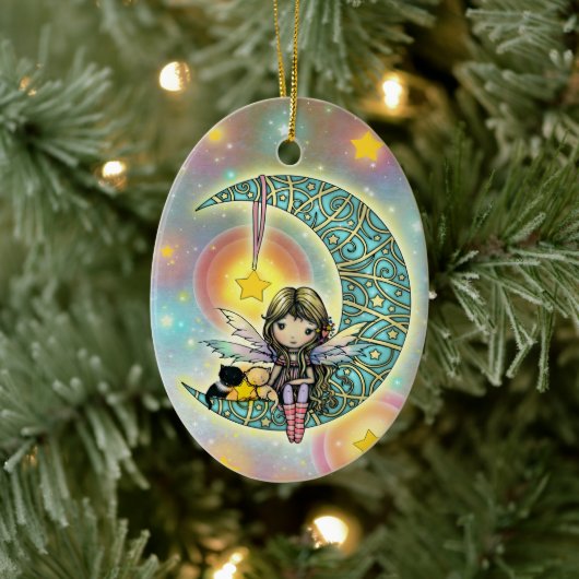 Sweet Fairy en Katten op maan Keramisch Ornament (Boom)
