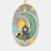 Sweet Fairy en Katten op maan Keramisch Ornament (Links)