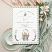 Sweet Fairytale Animal Green Gingham Baby shower Kaart