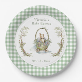 Sweet Fairytale Animal Green Gingham Baby shower Papieren Bordje