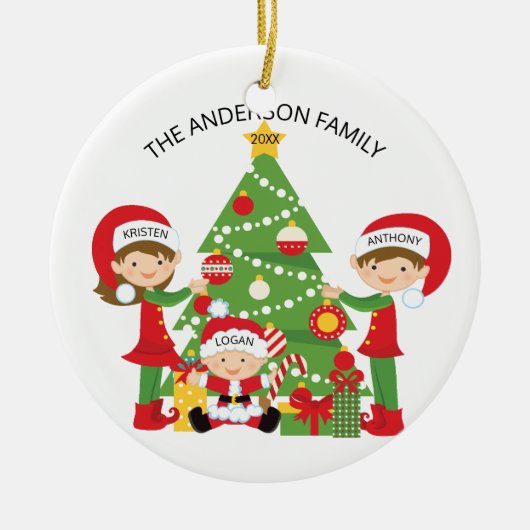 Sweet Familie van 3 Gepersonaliseerde kerstversier Keramisch Ornament (Voorkant)