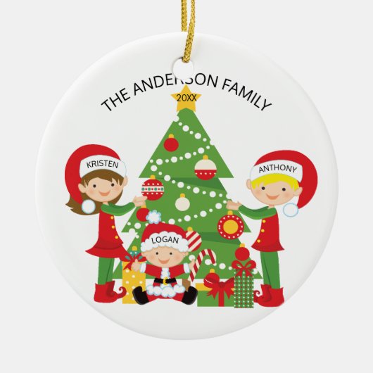 Sweet Familie van 3 Gepersonaliseerde kerstversier Keramisch Ornament (Voorkant)