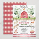 Sweet Farm Animals Barnyard Baby shower Kaart (Voorkant / Achterkant)