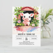 Sweet Farmyard Blooms Boho Pig Meisje Verjaardag Kaart (Staand voorkant)