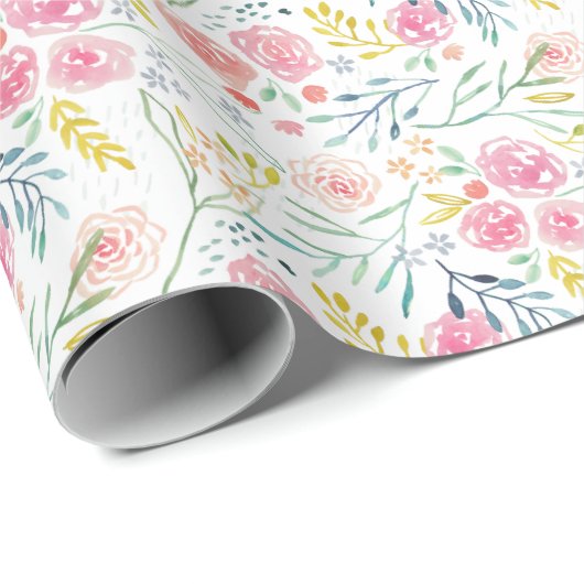 Sweet Feminine Waterverf Floral Cadeaupapier (Rol Hoek)