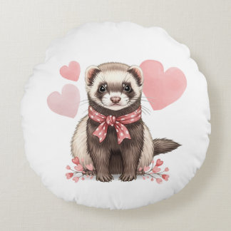 Sweet Ferret Kawaii Pink Hearts Rond Kussen
