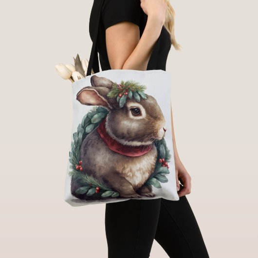 Sweet Festive Bunny Rabbit Canvas tas (Dichtbij)
