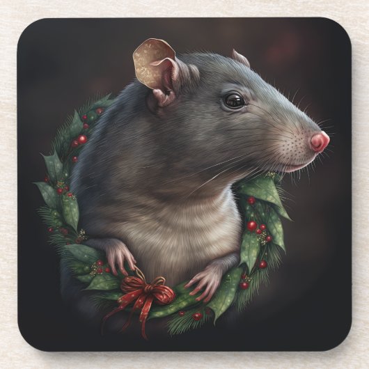 Sweet Festive Pet Rat Feestdagen/Kerstmis Bier Onderzetter (Voorkant)