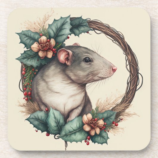 Sweet Festive Pet Rat Feestdagen/Kerstmis Bier Onderzetter (Voorkant)