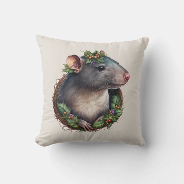 Sweet Festive Pet Rat Feestdagen/Kerstmis Kussen (Voorkant)