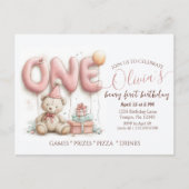 Sweet First Birthday Invitation with Teddy Bear  Briefkaart (Voorkant)