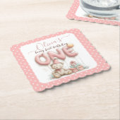 Sweet First Birthday with Teddy Bear  Kartonnen Onderzetters (Gebogen)