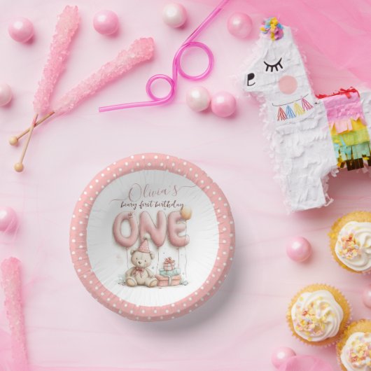 Sweet First Birthday with Teddy Bear  Papieren Kommen (Feest)