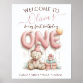 Sweet First Birthday with Teddy Bear Poster (Voorkant)
