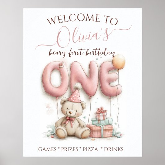 Sweet First Birthday with Teddy Bear  Poster (Voorkant)