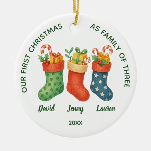Sweet First Christmas Family of Three Photo Keramisch Ornament (Voorkant)