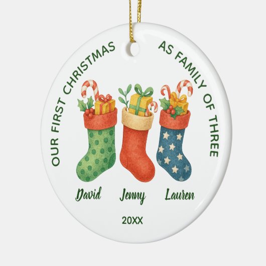 Sweet First Christmas Family of Three Photo Keramisch Ornament (Links)