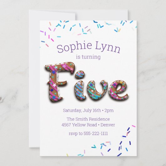 Sweet "Five" Cookie Sprinkles Kinderen vijfde verj Kaart (Voorkant)