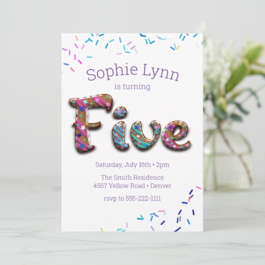 Sweet "Five" Cookie Sprinkles Kinderen vijfde verj Kaart (Staand voorkant)