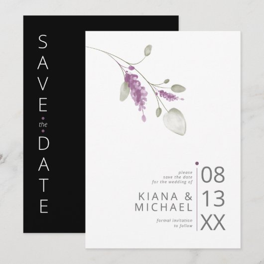 Sweet Floral Arch Bruiloft Lila ID998 Save The Date (Voorkant / Achterkant)