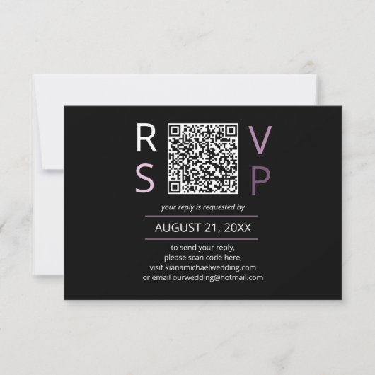Sweet Floral Arch Bruiloft QR Code Lila ID998 RSVP Kaartje (Voorkant)