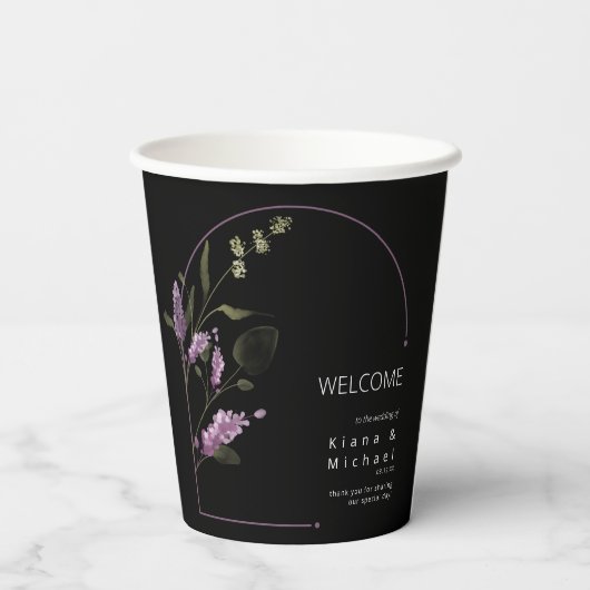 Sweet Floral Arch Bruiloft Welkom Lila ID998 Papieren Bekers (Achterkant)
