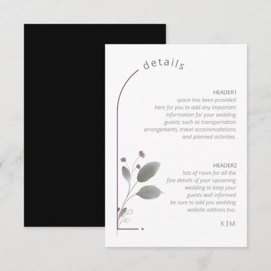 Sweet Floral Arch trouwdetails Lila ID998 Informatiekaartje (Voorkant / Achterkant)