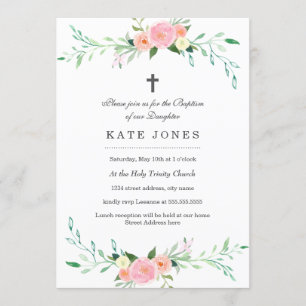 Sweet Floral Baptism Invitation Kaart