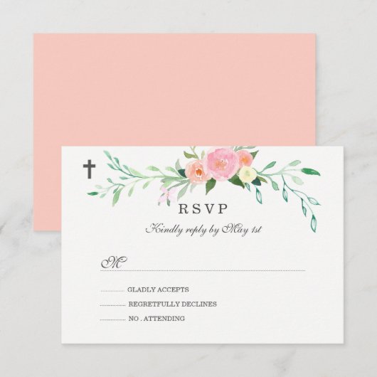 Sweet Floral Baptism RSVP Kaartje (Voorkant / Achterkant)