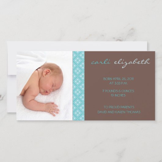 Sweet Floral Birth Aankondiging Foto Card-turq (Voorkant)