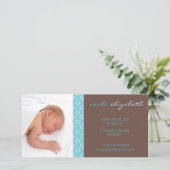 Sweet Floral Birth Aankondiging Foto Card-turq (Staand voorkant)