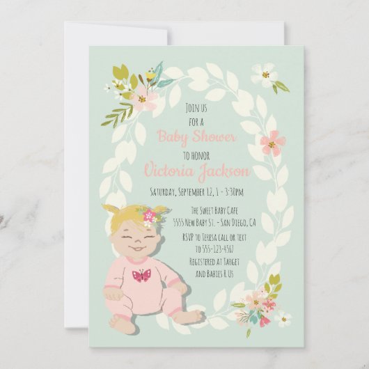Sweet floral blonde baby shower uitnodigingen (Voorkant)
