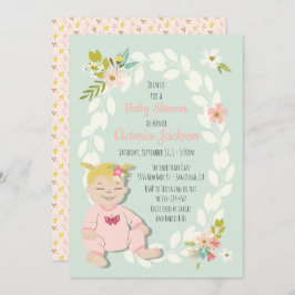 Sweet floral blonde baby shower uitnodigingen