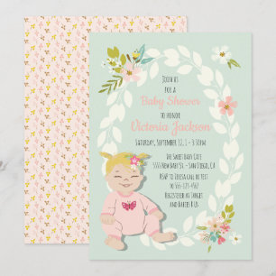 Sweet floral blonde baby shower uitnodigingen