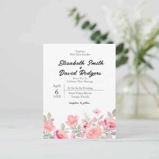 Sweet Floral bruiloft uitnodiging (Staand voorkant)