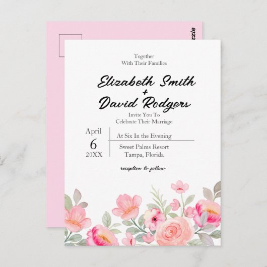 Sweet Floral bruiloft uitnodiging (Voorkant / Achterkant)