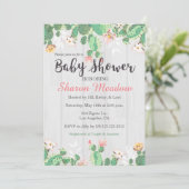 Sweet Floral Cactus Baby shower Invitation Kaart (Staand voorkant)
