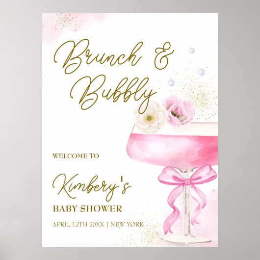 Sweet Floral Champagne Brunch Baby shower Welkom Poster (Voorkant)