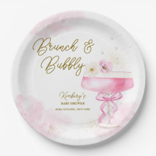 Sweet Floral Champagne Brunch Bubbly Baby shower Papieren Bordje