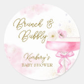 Sweet Floral Champagne Brunch Bubbly Baby shower Ronde Sticker (Voorkant)