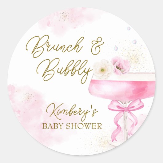 Sweet Floral Champagne Brunch Bubbly Baby shower Ronde Sticker (Voorkant)