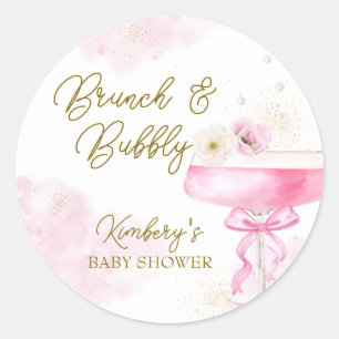 Sweet Floral Champagne Brunch Bubbly Baby shower Ronde Sticker