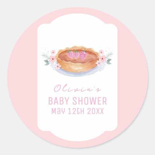 Sweet Floral Cutie Pie Raspberry Baby shower Ronde Sticker (Voorkant)