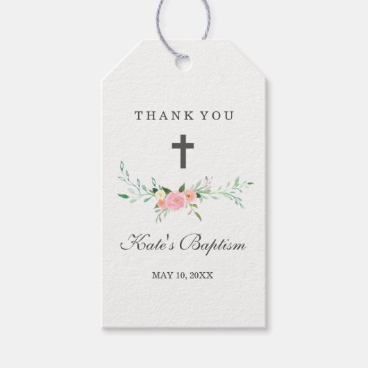 Sweet Floral Dank u doop Labels Cadeaulabel (Voorkant)