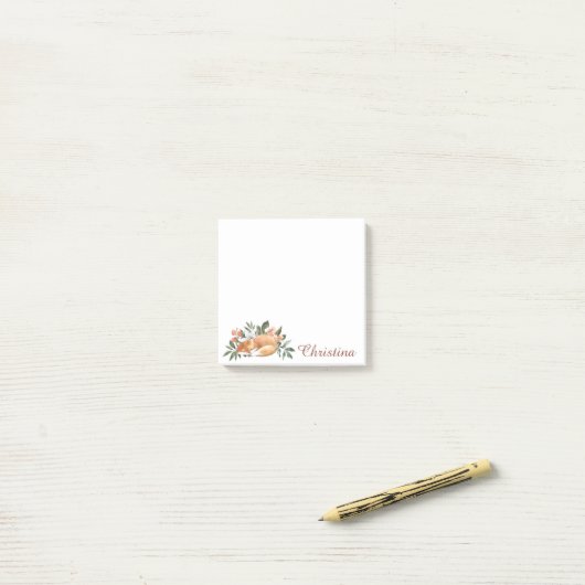 Sweet Floral Fox Cute & Girly Post-it® Notes (Op bureau)