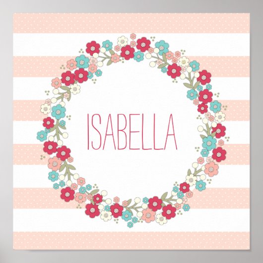 Sweet Floral Girl Name Persoonlijke Wall Art Poster (Voorkant)