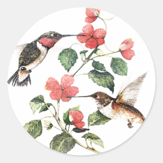 Sweet Floral Hummingbird Paar Ronde Sticker (Voorkant)