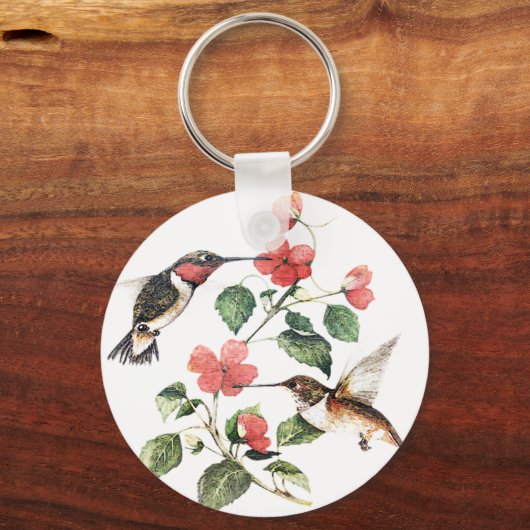 Sweet  Floral Hummingbird Paar Sleutelhanger (Voorkant)