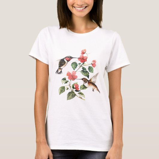 Sweet Floral Hummingbird Paar T-shirt (Voorkant)