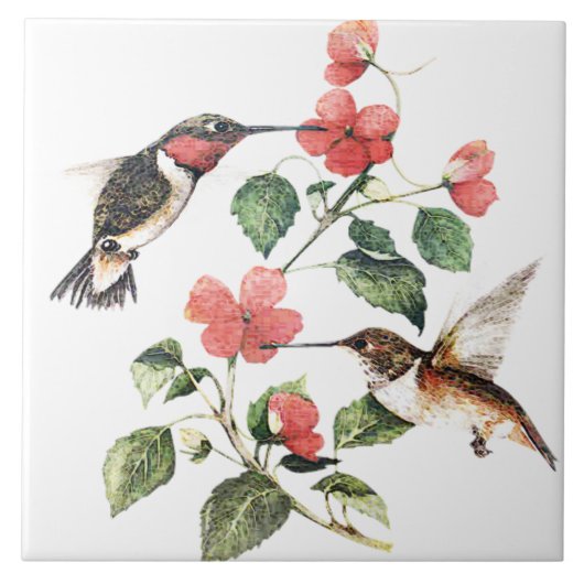 Sweet  Floral Hummingbird Paar Tegeltje (Voorkant)